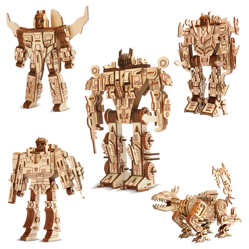 Robot en bois 3D stéréo point Puzzle bricolage modèle fait à la main jouets pour garçons adultes cadeaux créatifs décoration de la maison Science-Fiction