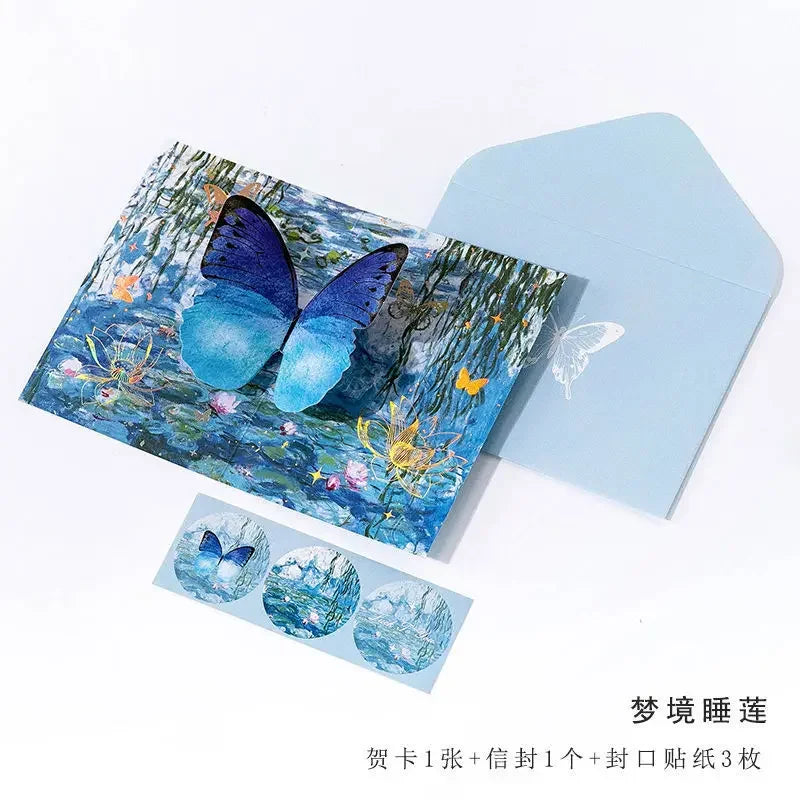 Carte pop up fleurs, papillon