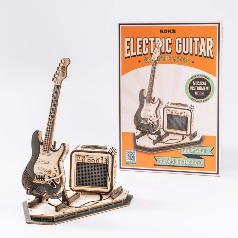 Robotime ROKR guitare électrique 3D Puzzle en bois pour enfants adultes assemblage jouets créatifs bloc de construction ensemble pour cadeaux de noël