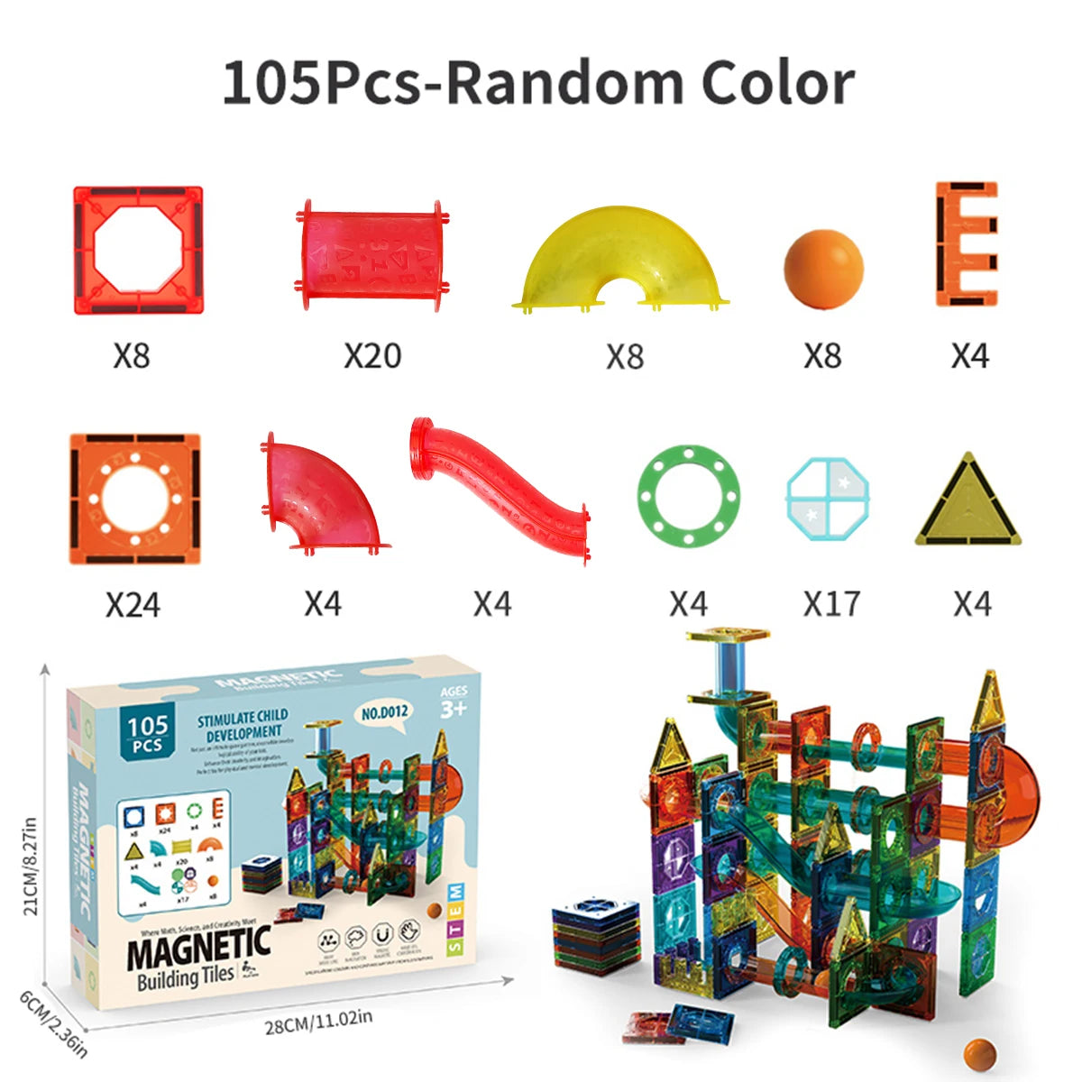 Blocs de construction de carreaux magnétiques légers pour enfants, jouets de construction de tige éducatifs transparents 3D, blocs de course en marbre magnétiques, jouets pour enfants
