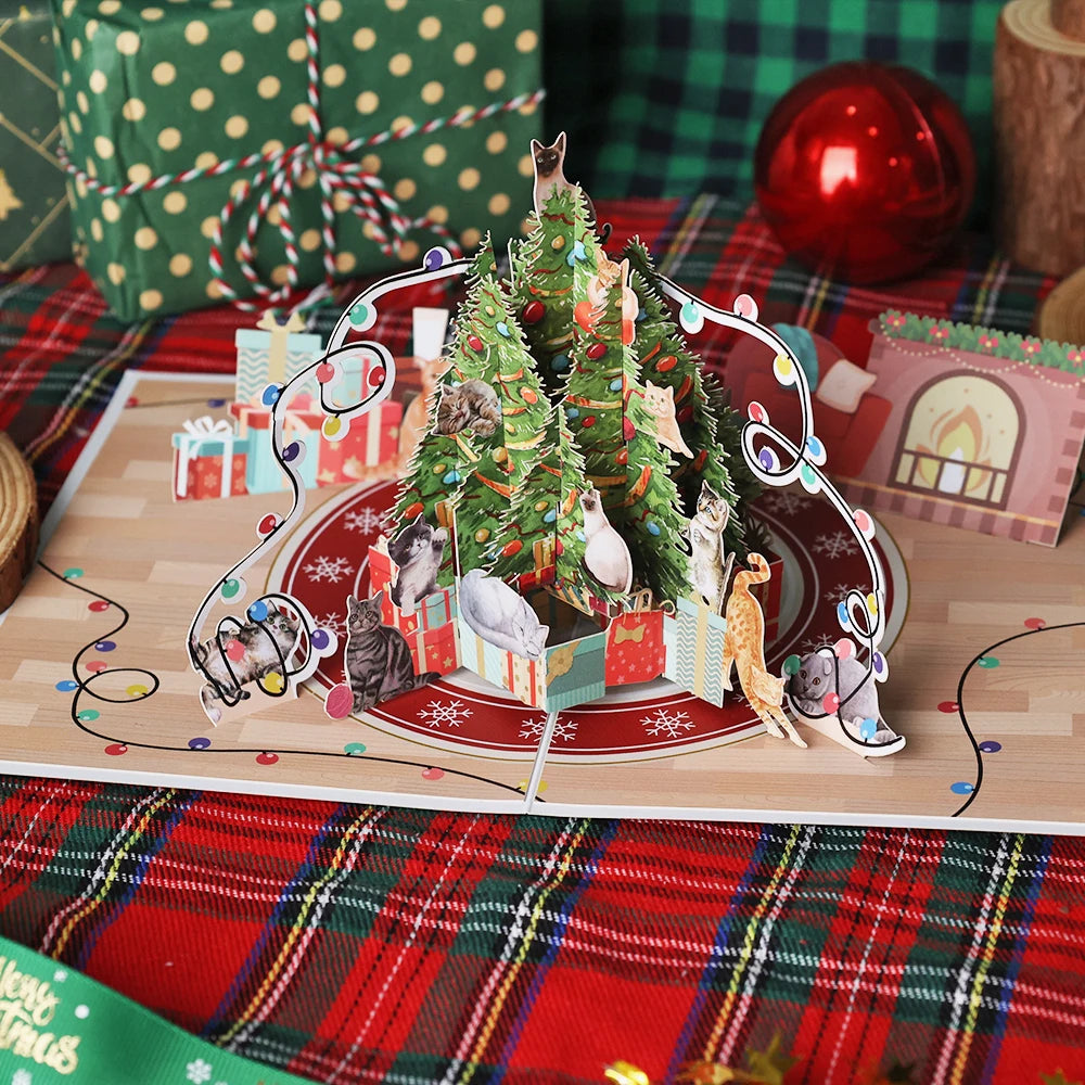 Carte de vœux de noël Mickey, carte 3D créative à Double porte, carte postale cadeau de noël avec enveloppe, fête de noël Donald Duck