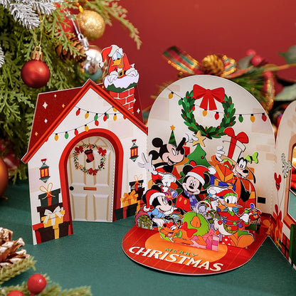Carte de vœux de noël Mickey, carte 3D créative à Double porte, carte postale cadeau de noël avec enveloppe, fête de noël Donald Duck