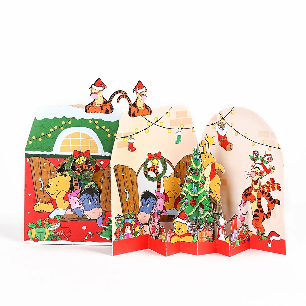 Carte de vœux de noël Mickey, carte 3D créative à Double porte, carte postale cadeau de noël avec enveloppe, fête de noël Donald Duck