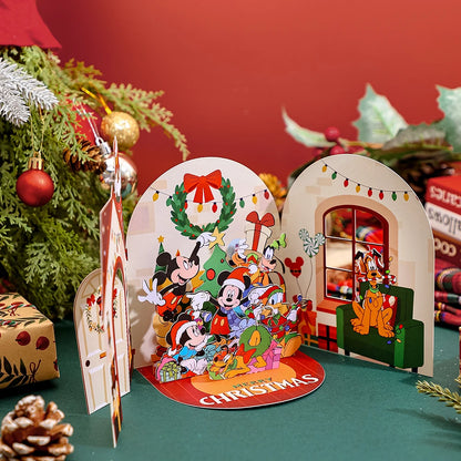 Carte de vœux de noël Mickey, carte 3D créative à Double porte, carte postale cadeau de noël avec enveloppe, fête de noël Donald Duck