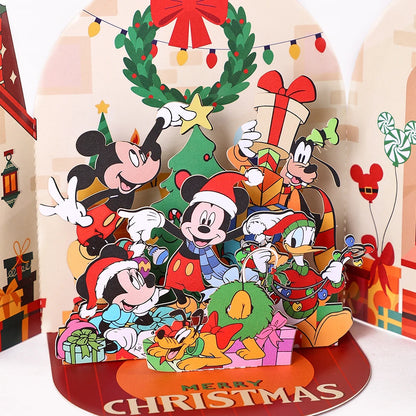 Carte de vœux de noël Mickey, carte 3D créative à Double porte, carte postale cadeau de noël avec enveloppe, fête de noël Donald Duck