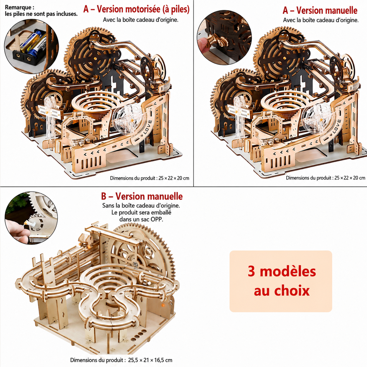 Circuit à billes en 3D en bois à monter sois même 196 pièces