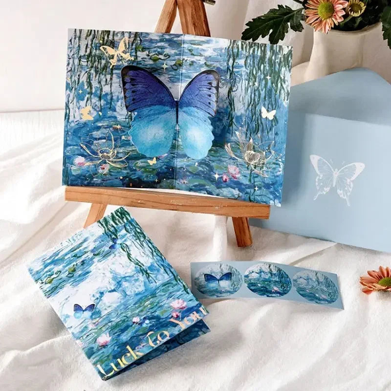 Carte pop up fleurs, papillon