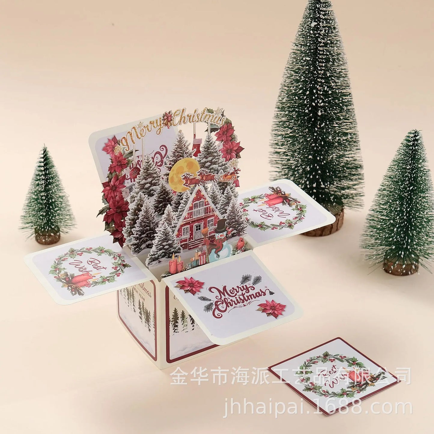 Carte de vœux de noël 3D multicolore créative, papier avec enveloppe, carte postale de joyeux noël, ornements Pop-Up, cartes de bénédiction, cadeau