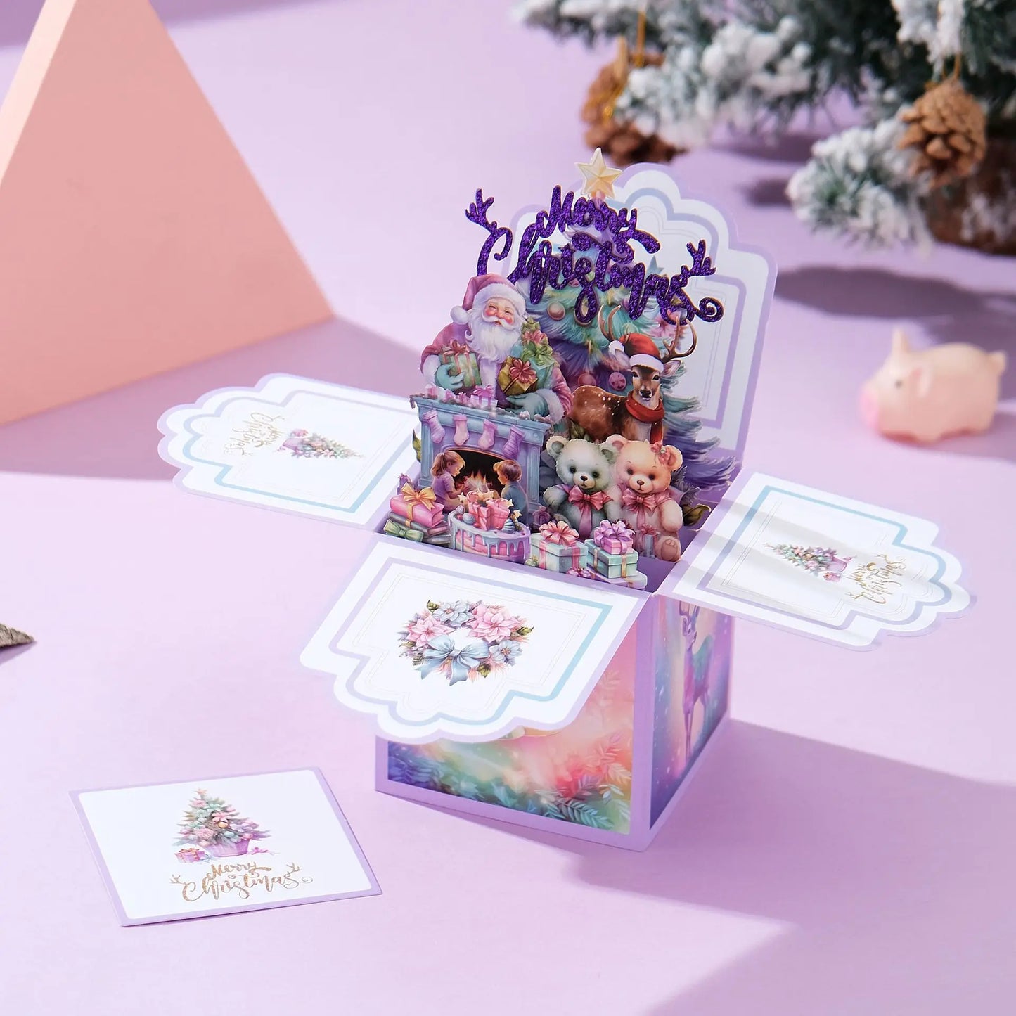 Carte de vœux de noël 3D multicolore créative, papier avec enveloppe, carte postale de joyeux noël, ornements Pop-Up, cartes de bénédiction, cadeau