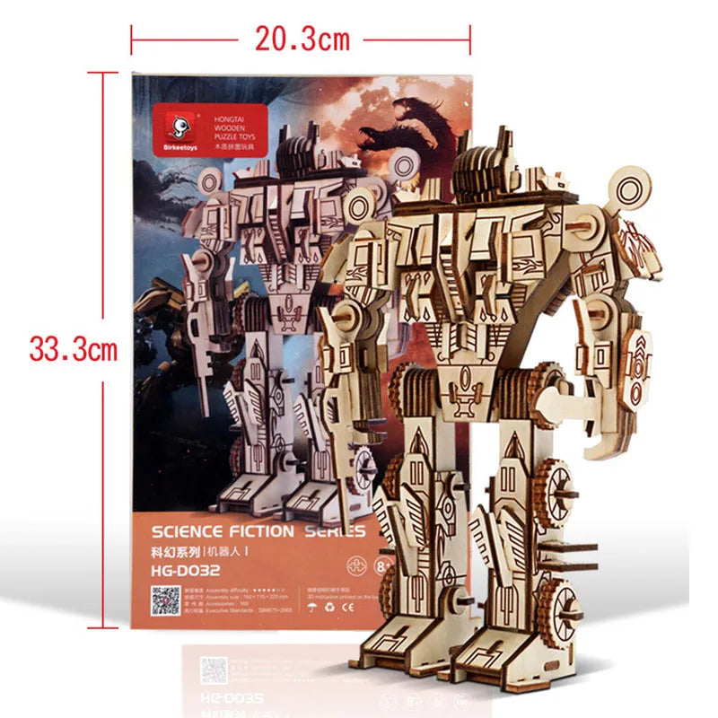 Robot en bois 3D stéréo point Puzzle bricolage modèle fait à la main jouets pour garçons adultes cadeaux créatifs décoration de la maison Science-Fiction
