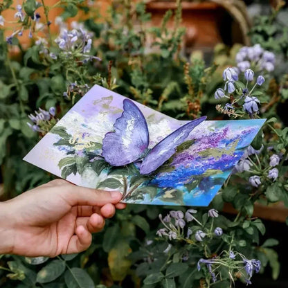 Carte pop up fleurs, papillon