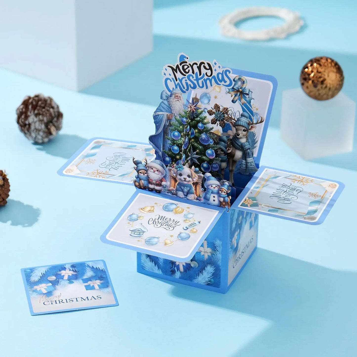 Carte de vœux de noël 3D multicolore créative, papier avec enveloppe, carte postale de joyeux noël, ornements Pop-Up, cartes de bénédiction, cadeau