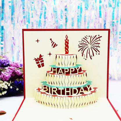 Carte pop up anniversaire, fleurs, animeaux