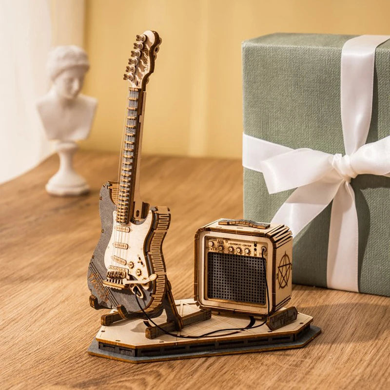 Robotime ROKR guitare électrique 3D Puzzle en bois pour enfants adultes assemblage jouets créatifs bloc de construction ensemble pour cadeaux de noël