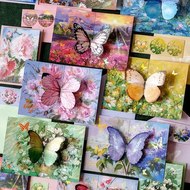 Carte pop up fleurs, papillon