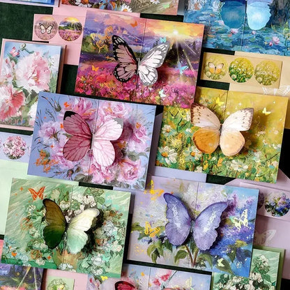 Carte pop up fleurs, papillon