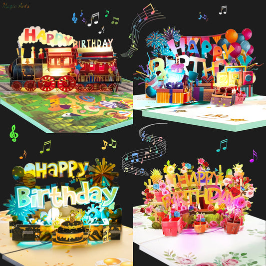 Carte postale pop up anniversaire en musique