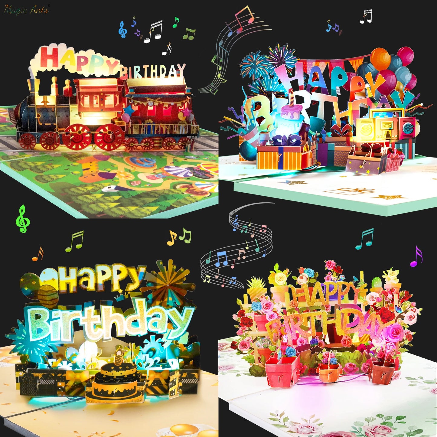 Carte pop up musicales anniversaire