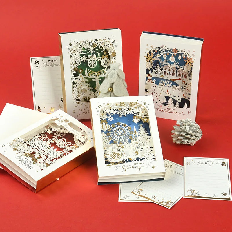 Carte de vœux de noël 3D, petite carte créative, cadeau de réveillon de noël exquis et Premium, décoration d'élan, carte de vœux en or 2025