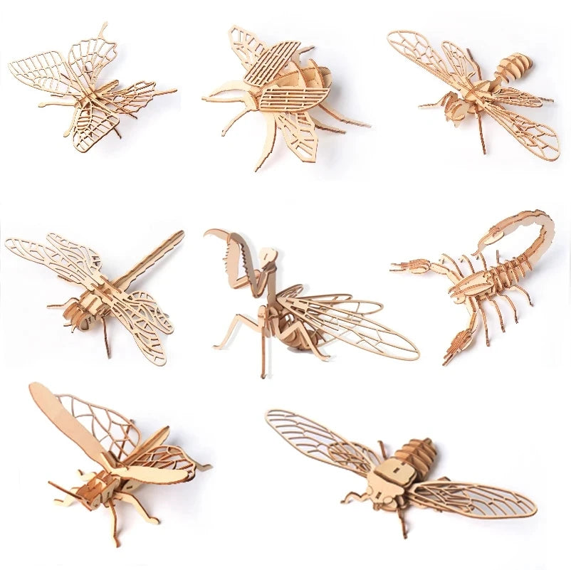 Jouet 3D en bois pour bébé, Puzzle insecte Animal, assemblage éducatif fait à la main, jouet cadeau pour enfants, décorations pour la maison