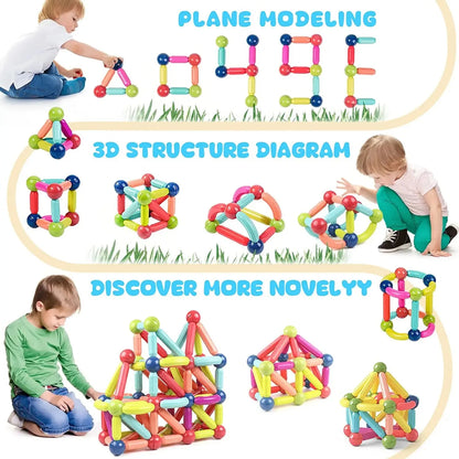 Jouets éducatifs Montessori, blocs de construction magnétiques, ensemble de blocs de construction, jouets pour enfants, tige de bâton magnétique pour enfants, garçons et filles