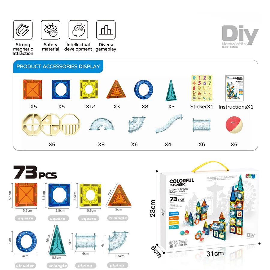 jeu de construction magnétique et circuit à billes