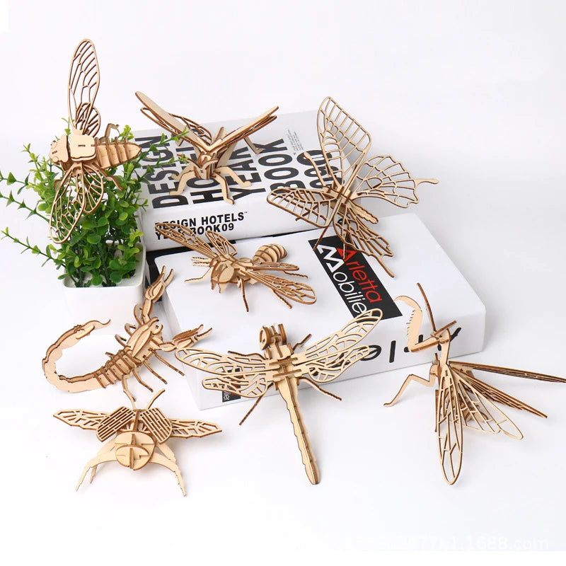 Jouet 3D en bois pour bébé, Puzzle insecte Animal, assemblage éducatif fait à la main, jouet cadeau pour enfants, décorations pour la maison
