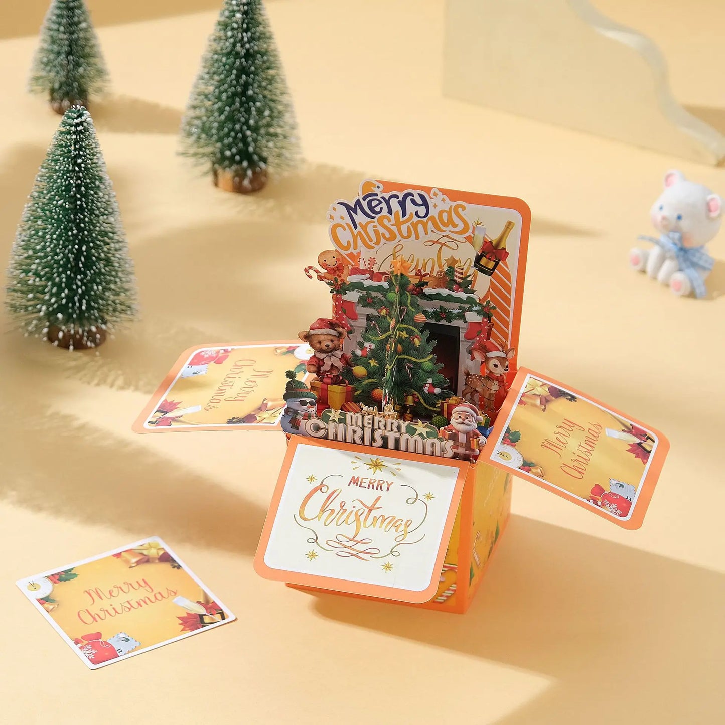 Carte de vœux de noël 3D multicolore créative, papier avec enveloppe, carte postale de joyeux noël, ornements Pop-Up, cartes de bénédiction, cadeau