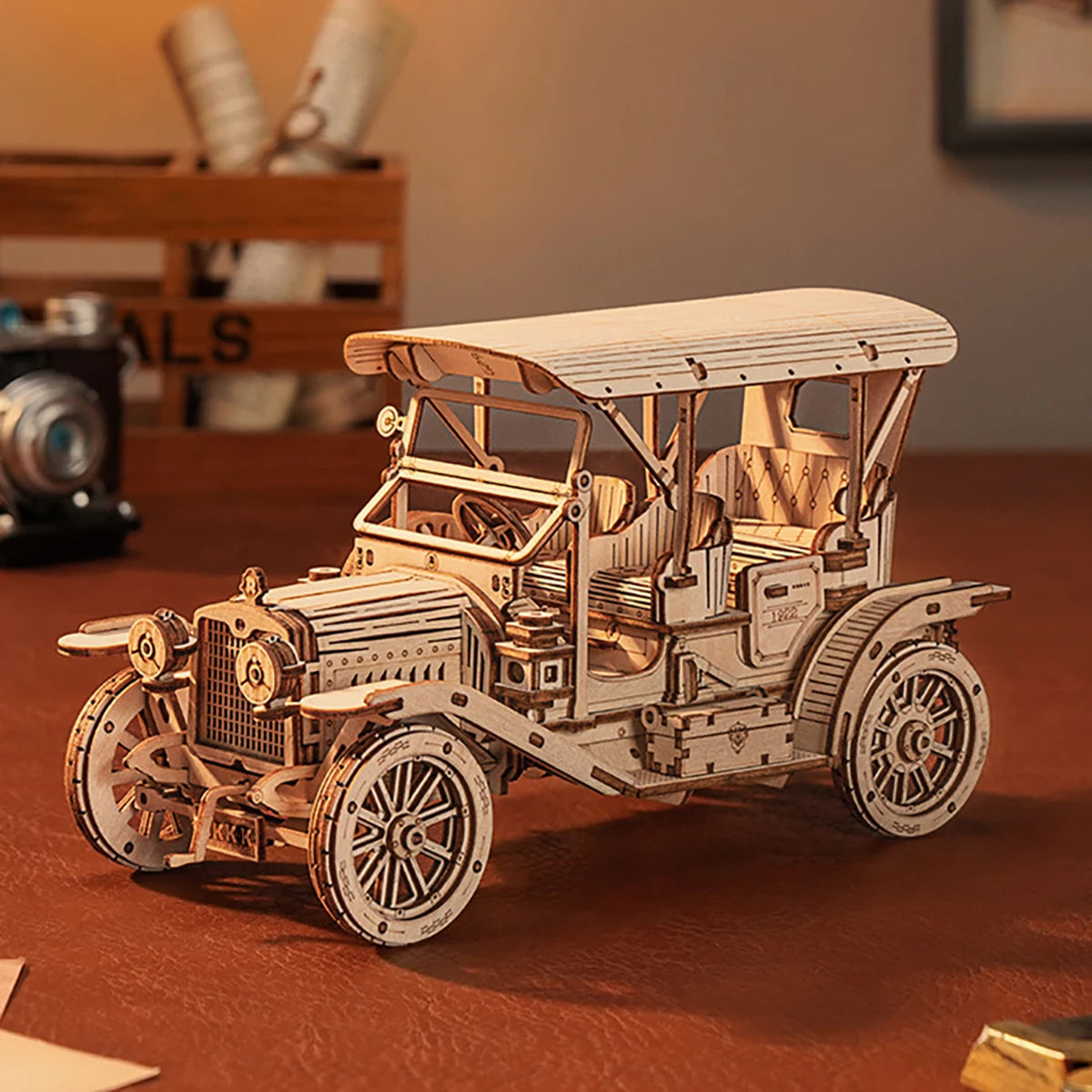 Modèle d'échelle de puzzle en bois de voiture 3D de voiture classique, kit de modèle de bricolage, cadeau artisanal, décoration de la maison, kit de modèle mécanique, jouet de construction