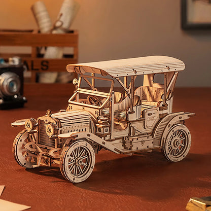 Modèle d'échelle de puzzle en bois de voiture 3D de voiture classique, kit de modèle de bricolage, cadeau artisanal, décoration de la maison, kit de modèle mécanique, jouet de construction