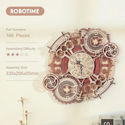 Robotime Horloge murale Puzzle 3D en bois Ensemble en bois Kits de construction mécaniques Jeu de puzzle en bois Cadeau pour enfants Meilleur cadeau de Noël
