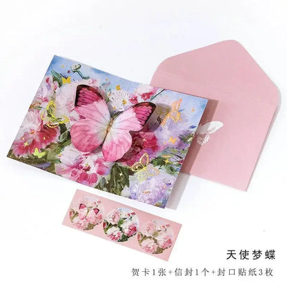 Carte pop up fleurs, papillon