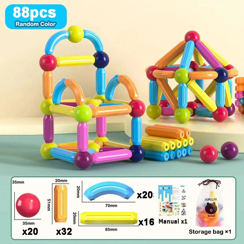 Jouets éducatifs Montessori, blocs de construction magnétiques, ensemble de blocs de construction, jouets pour enfants, tige de bâton magnétique pour enfants, garçons et filles