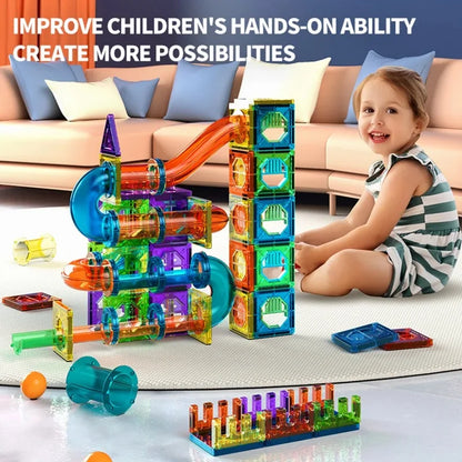 Blocs de construction de carreaux magnétiques légers pour enfants, jouets de construction éducatifs transparents 3D, blocs de course en marbre magnétiques, jouets pour enfants