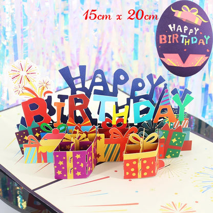 Carte pop up anniversaire, fleurs, animeaux