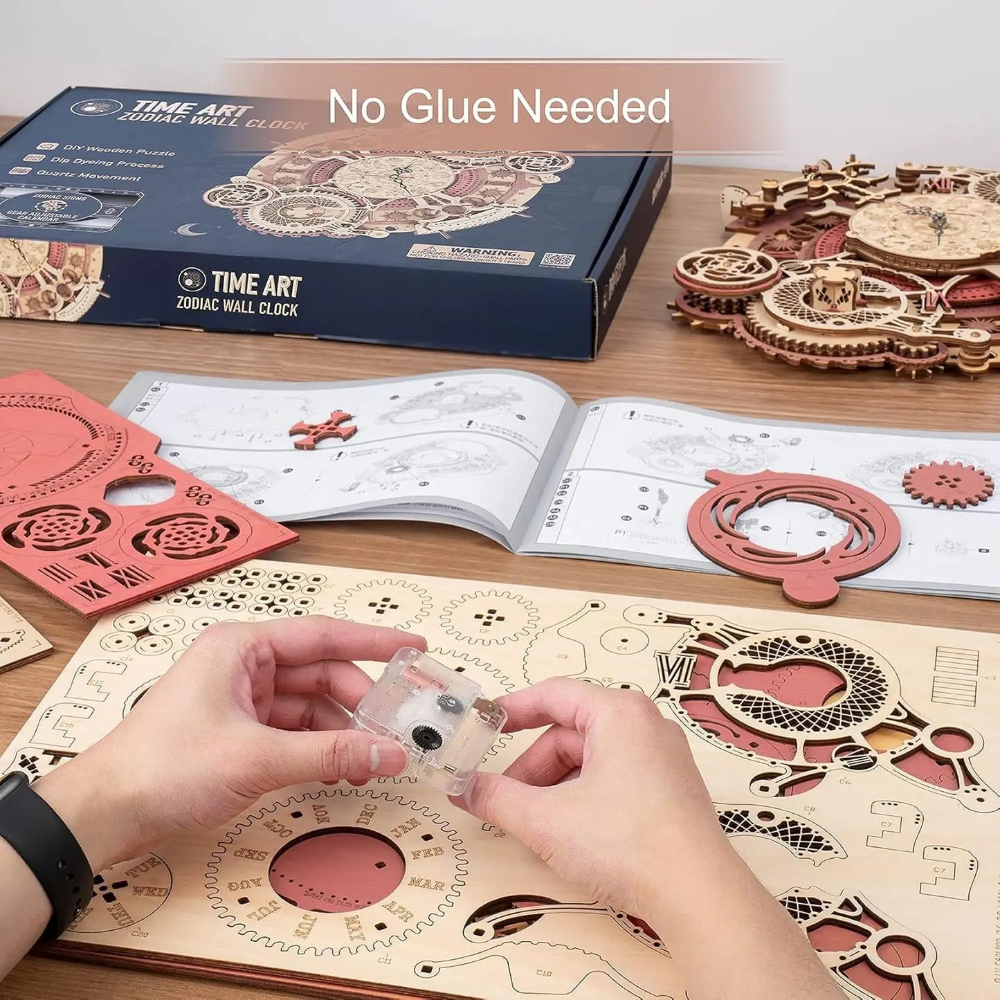 Robotime Horloge murale Puzzle 3D en bois Ensemble en bois Kits de construction mécaniques Jeu de puzzle en bois Cadeau pour enfants Meilleur cadeau de Noël