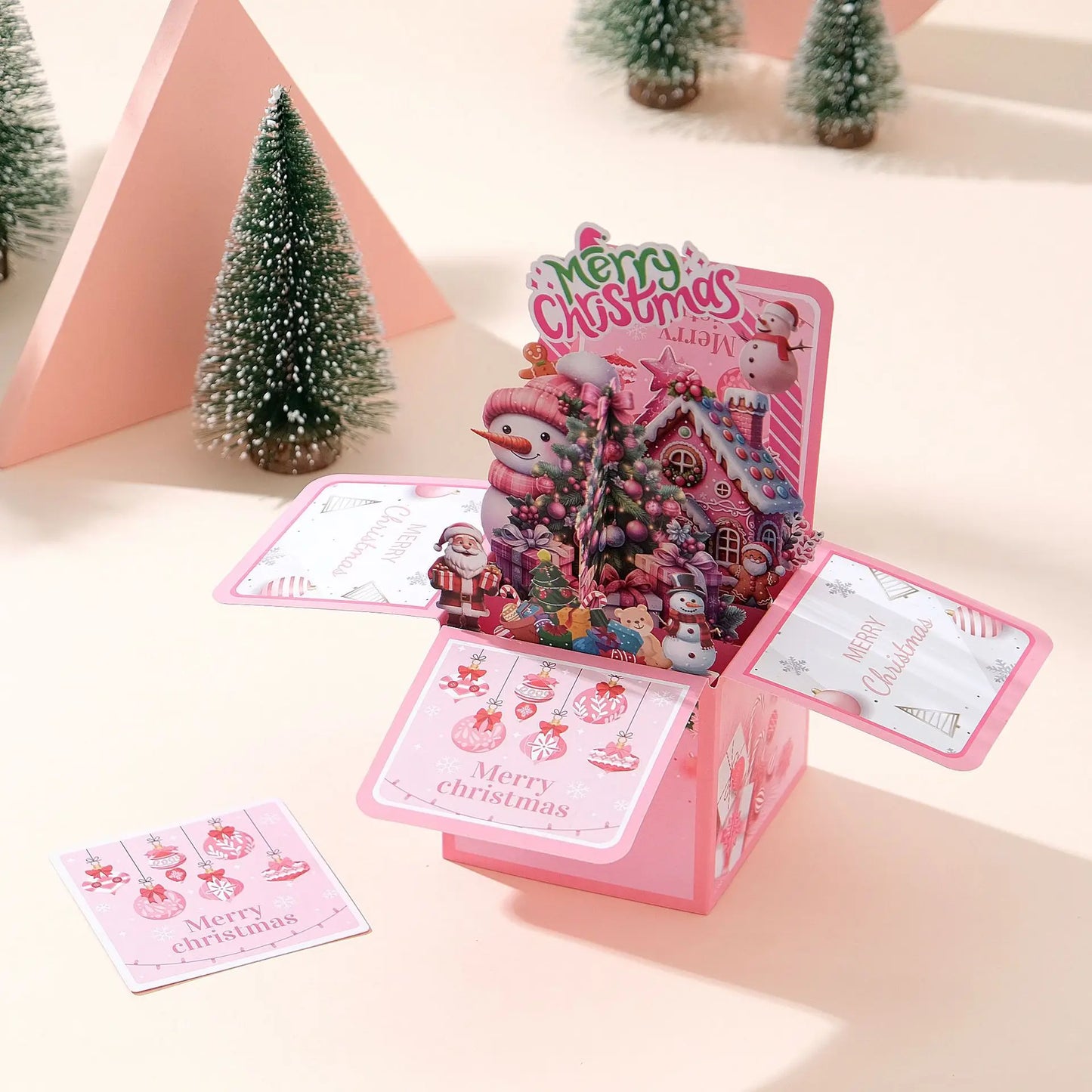 Carte de vœux de noël 3D multicolore créative, papier avec enveloppe, carte postale de joyeux noël, ornements Pop-Up, cartes de bénédiction, cadeau