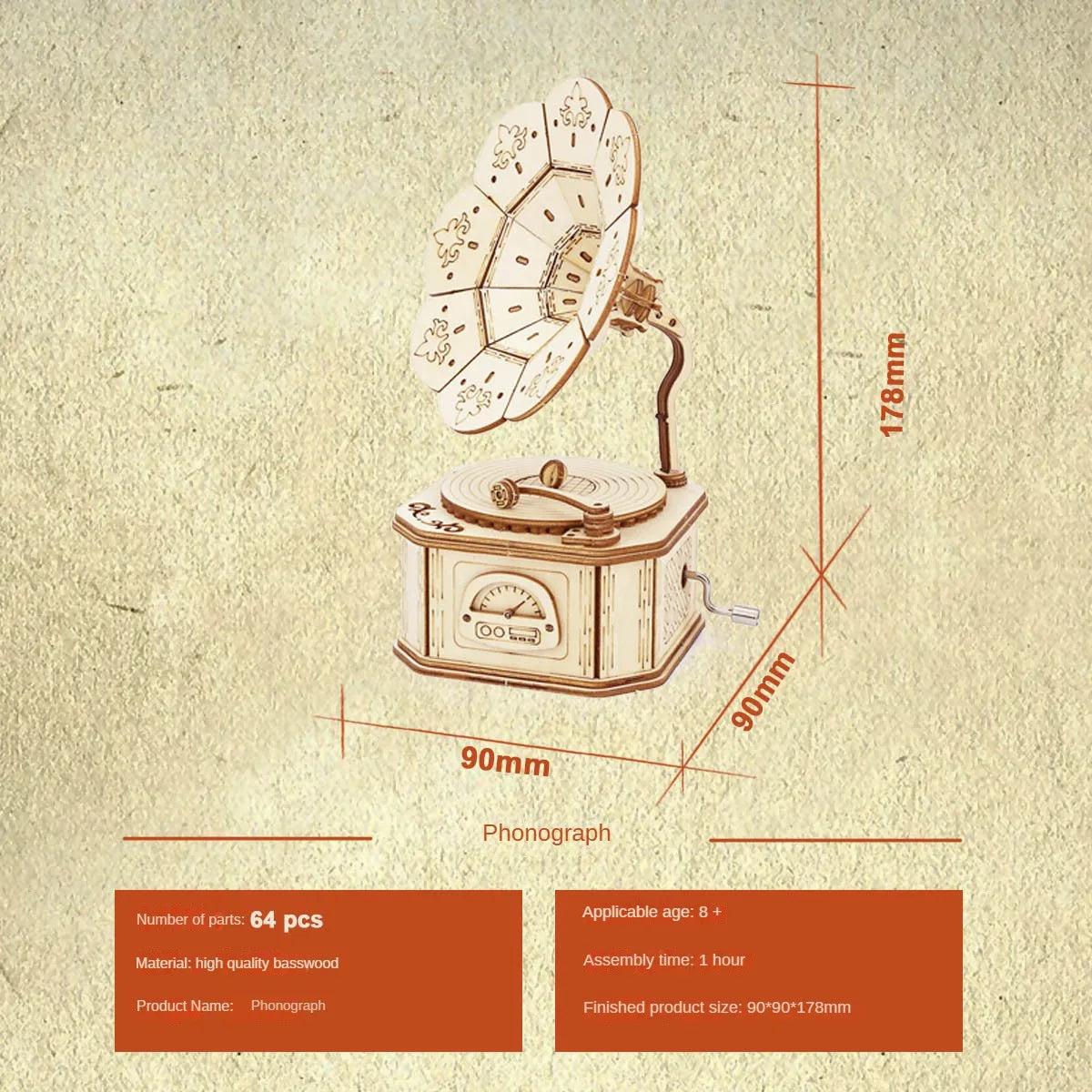 Kits de puzzle de boîte à musique de Gramophone en bois 3D pour adolescents adultes, ensemble de modèles de Construction, jouets à assembler soi-même, cadeau de noël manuel