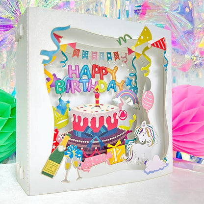Carte pop up anniversaire, fleurs, animeaux
