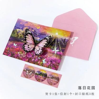 Carte pop up fleurs, papillon