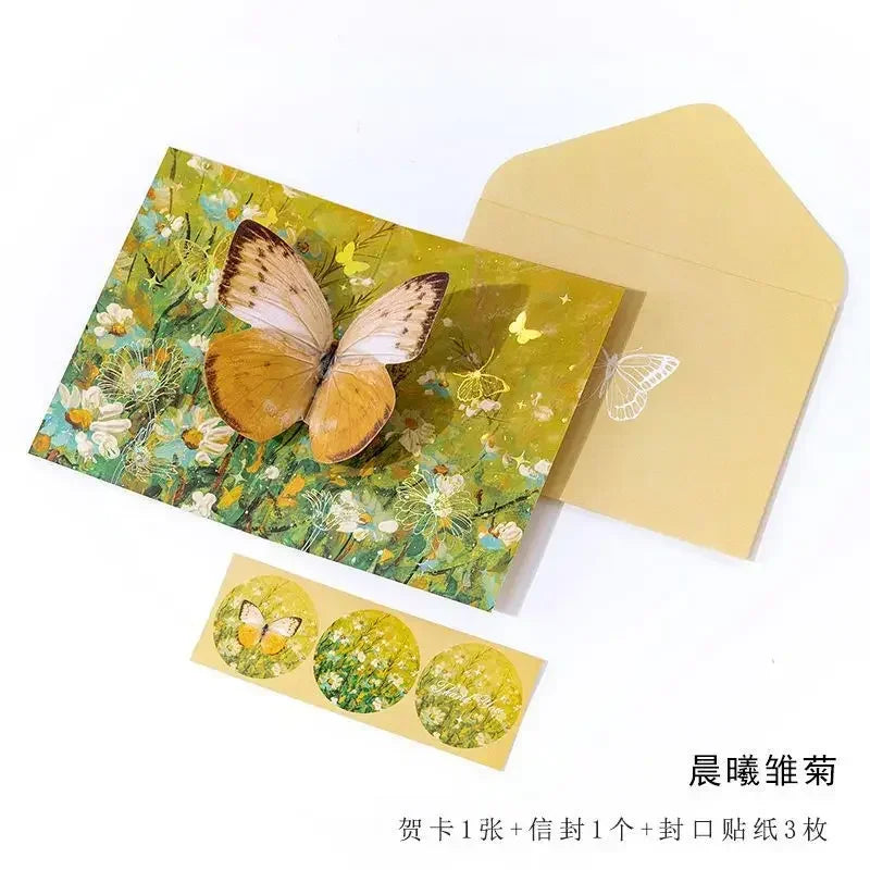 Carte pop up fleurs, papillon