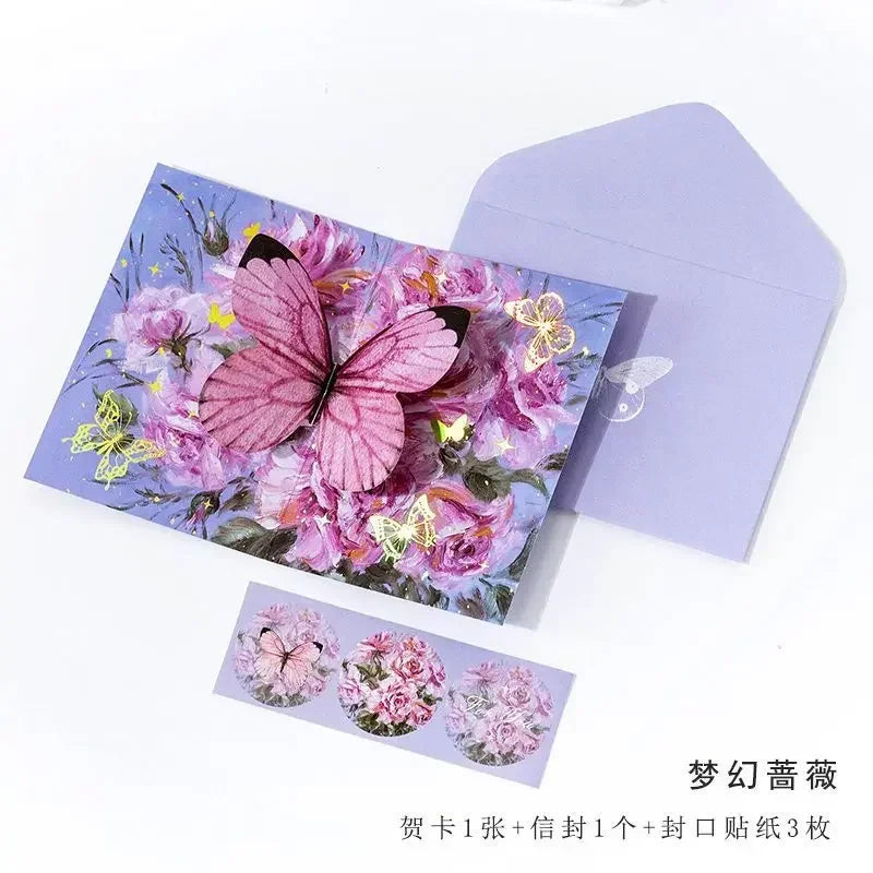 Carte pop up fleurs, papillon