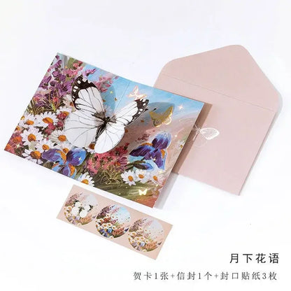 Carte pop up fleurs, papillon