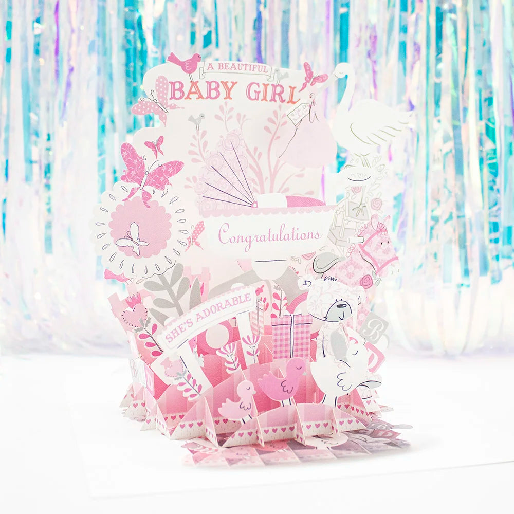 Carte pop up anniversaire, fleurs, animeaux