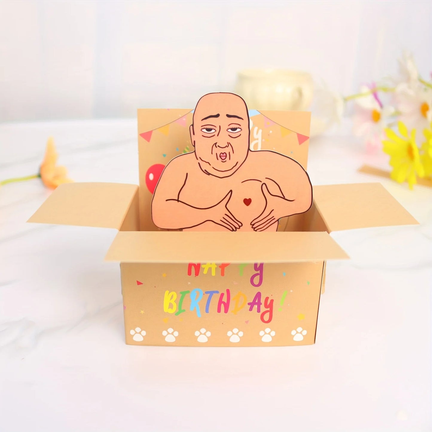 Carte pop-up hilarante joyeux anniversaire, 1 pièce, conception de personnages 3D humoristiques avec ballons et confettis en forme de cœur, carte fantaisiste