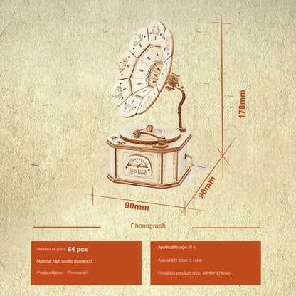 Kits de puzzle de boîte à musique de Gramophone en bois 3D pour adolescents adultes, ensemble de modèles de Construction, jouets à assembler soi-même, cadeau de noël manuel