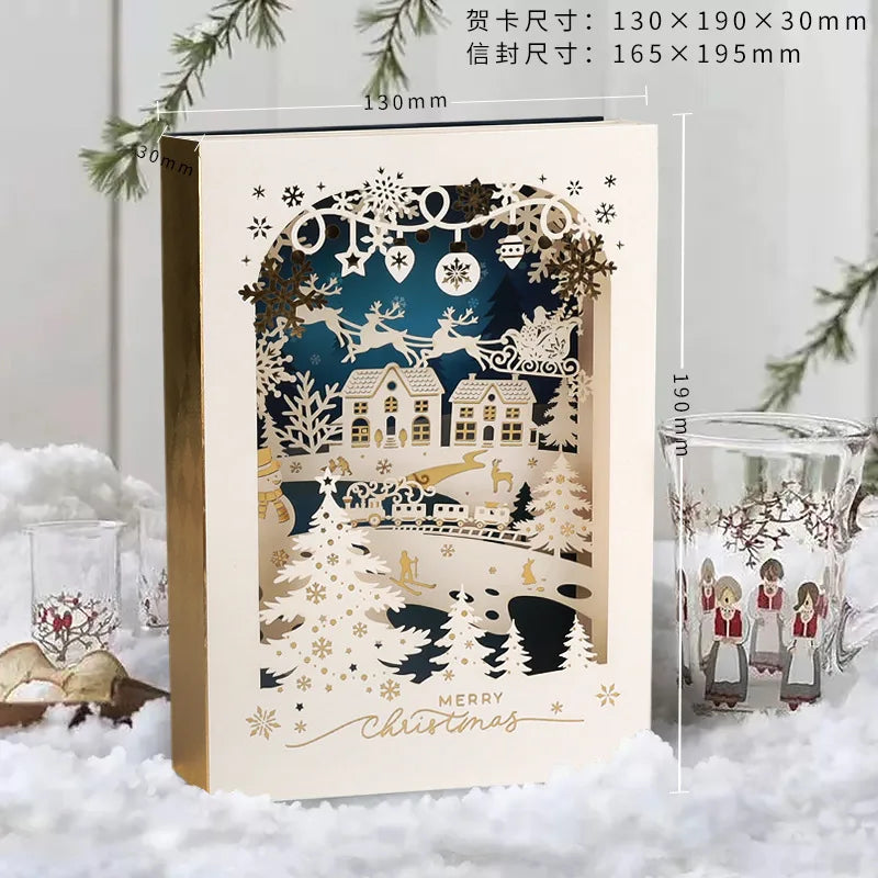 Carte de vœux de noël 3D, petite carte créative, cadeau de réveillon de noël exquis et Premium, décoration d'élan, carte de vœux en or 2025