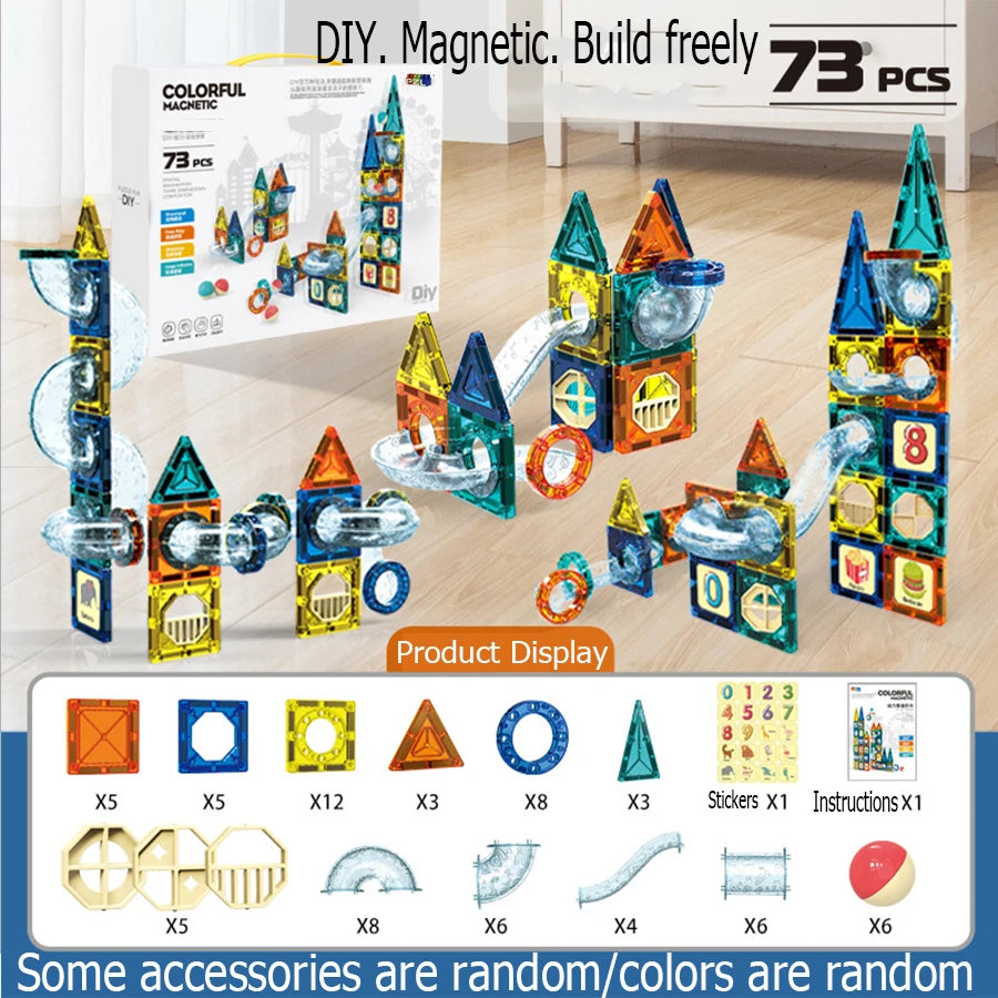 jeu de construction magnétique et circuit à billes