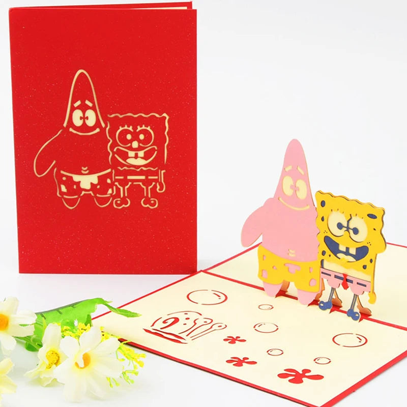 Carte pop up anniversaire, fleurs, animeaux