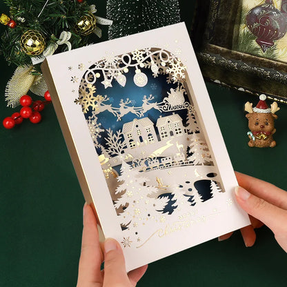 Carte de vœux de noël 3D, petite carte créative, cadeau de réveillon de noël exquis et Premium, décoration d'élan, carte de vœux en or 2025